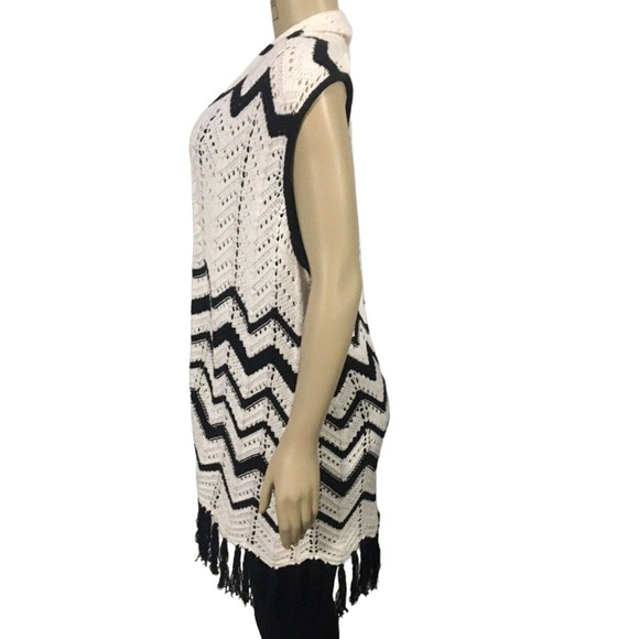 Chico's Women's Cardigan Chico's 1= Medium Black White Embroidered Open Front - Picture 2 of 11